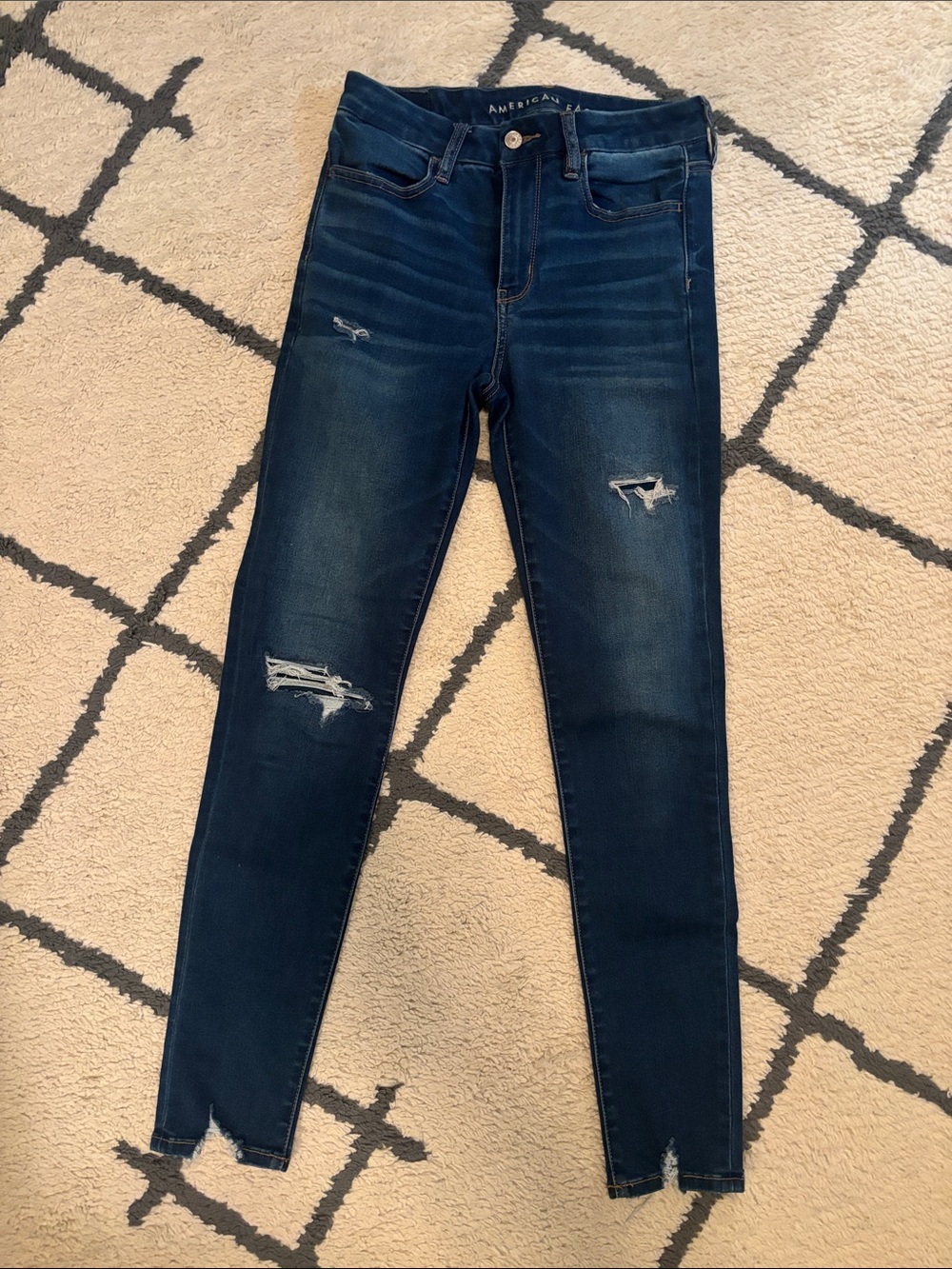 American Eagle Outfitters Dark Blue Distressed High-Rise Jeans